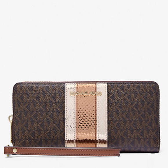 Michael Kors Jet Set Travel Large Signature Logo and Metallic Continental Wallet - Picture 3 of 16